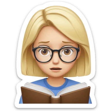 Create a blonde girls that is stressed because of studying. sticker