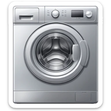 metallic silver washing machine with detergent sticker