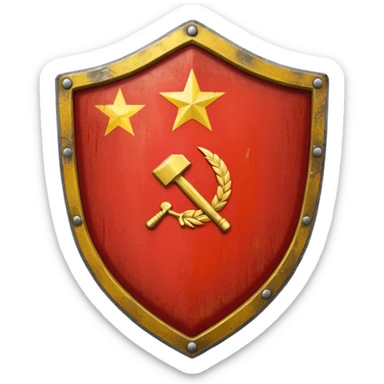 generate a very realistic metal shield with the USSR flag sticker