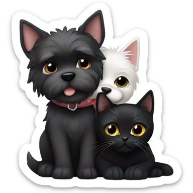 West highland white terrier hugging a black cat sticker