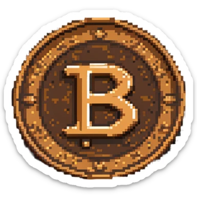 A bronze coin with S.R symbols in the middle, pixelated style sticker