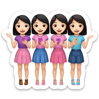 3 friends having fun, one with black hair, 2 with brown hair, girly style sticker