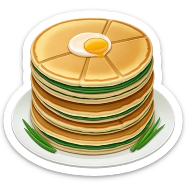 Shanghai Cong You Bing scallion pancake with visible layers, simplified emoji style with bold outlines and bright colors, cartoon style fried breakfast snack sticker