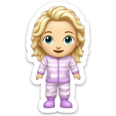 Bébé blonde en pijama 100% blanc et des bottes mauve  sticker
