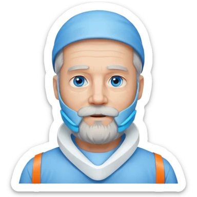 Older man with a full beard, a medical neck brace, and blue eyes. sticker