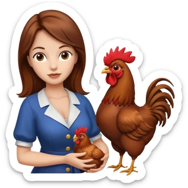 Brown hair buxom Woman holding rooster sticker