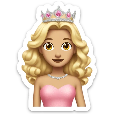 Blonde quinceanera with big pink dress and crown sticker