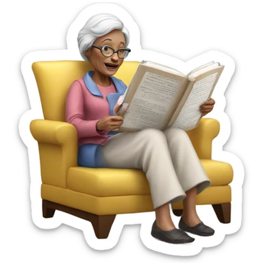 3d hyper realistic senior woman reading  sticker