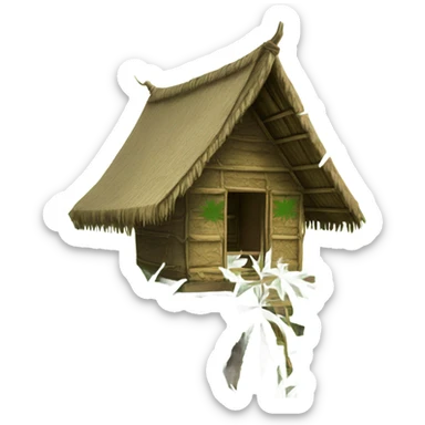 thai hut cannabis leaf roof on a cannabis tree sticker