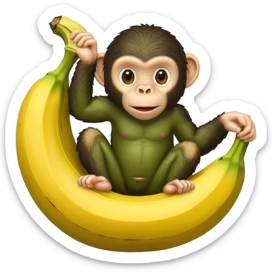 A green chimpanzee inside a giant banana peel sticker