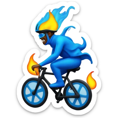 cyclist with huge blue flames sticker