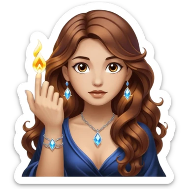 mystic woman long wavy brown hair tattoos lighting crystal with fingertip sticker