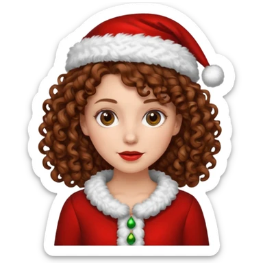 white woman with brown curly hair wearing a christmas outfit  sticker