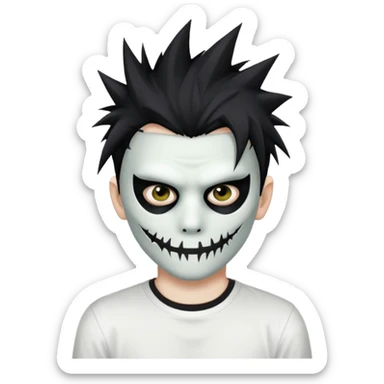 zombie boy with spiky emo hair and white shirt emoji and he wears an anonymous mask sticker