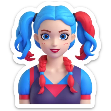 hair styled like Harley Quinn with blue and red pigtails sticker