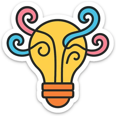 logo for creativity competence, minimal lightbulb with swirling lines, playful, energetic, suitable for creative agency sticker