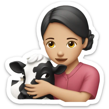 A girl hugging moo Deng  sticker