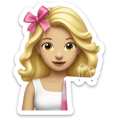 A blonde girl with a pink bow in hair holding shopping bags sticker