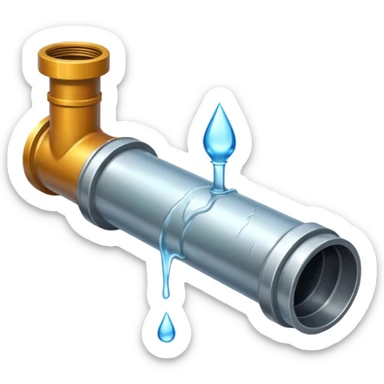 sewer steel shiny pipe with leaking water  sticker