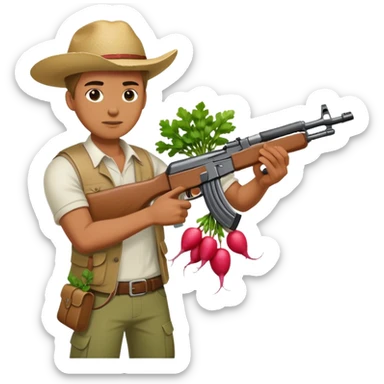 A man with radish ak47 shoots at Volvo sticker