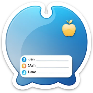 rounded business ID card with blue-silver gradient background, placeholder lines for text, left-aligned generic photo silhouette, Apple emoji style, transparent background sticker