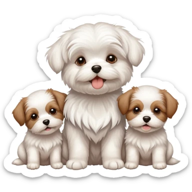 Maltese dog with four brown puppies sticker