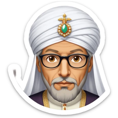 Jeff Goldblum no glasses as a regal portrait dressed as suleiman-the-magnificent,-depicted-as-a-regal-ottoman-sultan-adorned-with-a-large,-white,-round,-tall-turban-and-a-majestic-grey-beard,-his-commanding-gaze-bathed-in-warm,-historic-lighting-that-exudes-time with a large beard **no glasses** sticker