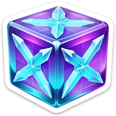 glowing ice crystal cube, icy neon cyan highlights, purple neon accents. sticker