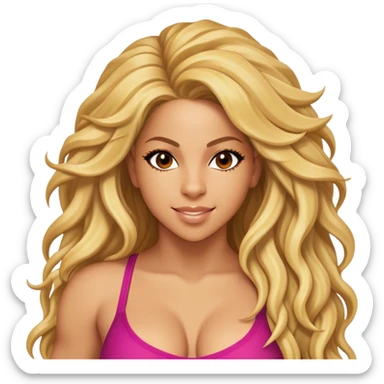 Cinematic Realistic Shakira Pop Culture Emoji, depicted with an energetic, dynamic portrayal of the global pop star rendered with lifelike textures and vibrant, charismatic lighting. sticker