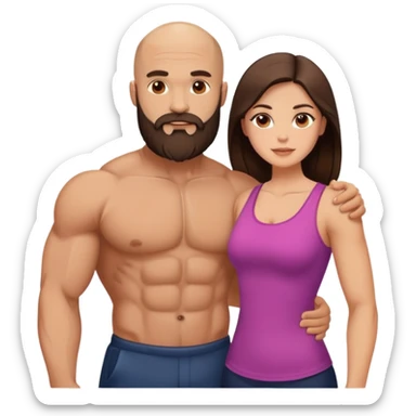 Muscular Bald man with a beard loving his young beautiful brunette wife  sticker