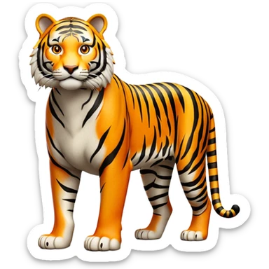 cinematic-tiger-realistic-full-body-standing-emoji,-massive-striped-frame-exuding-power-and-grace,-bold-orange-fur-with-thick-black-stripes,-head-tilted-dramatically,-piercing-yellow-eyes-focused-intensely,-simplified-yet-realistic-focused-features,-highly-detailed,-glowing-with-an-almost-sarcastic-glow sticker
