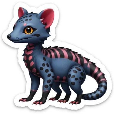Rare warm-colored exotic cute epic aesthetic colorful Salandit-Civet-species-Fakemon-hybrid-creature, with markings, full body sticker
