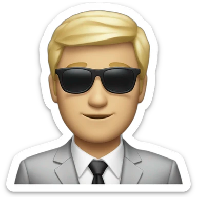 white guy in suit with blonde hair and black non-shinethrough sunglasses sticker