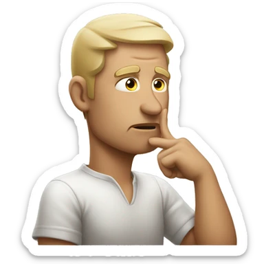 A white man who scratches his temple while reflecting sticker