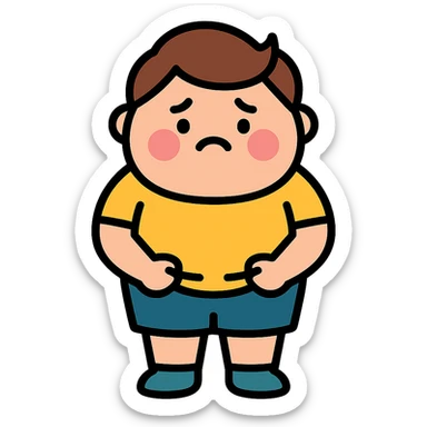 standing fat boy kid, embarrassed, minimal and modern sticker
