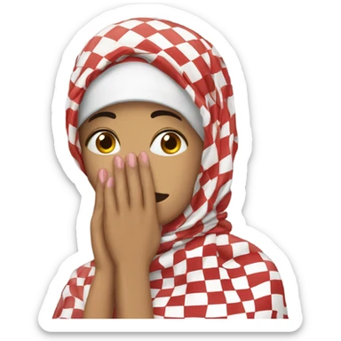 Woman wearing red and white checkered kuffiyeh hand covering mouth sticker