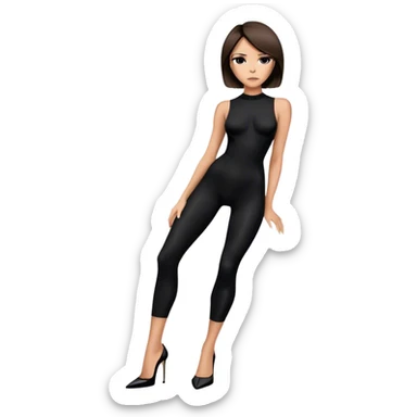 Victoria Beckham with light skin, short dark brown bob, black bodysuit wearing black heels sticker