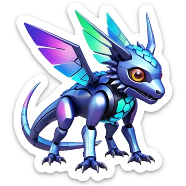  exotic shiny colorful futuristic modern cyber-Fakémon-Digimon-Trico-creature sticker