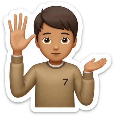 A boy shrugging with the number 6 over one hand and the number 7 over the other  sticker