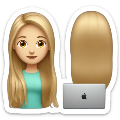 smm white girl with light brown straight long hair and apple laptop sticker