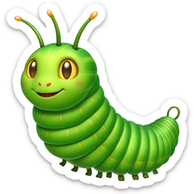 Cinematic Noble Caterpillar Portrait Emoji, Poised and vibrant, with a segmented, gently curving body adorned in bright, lively hues and delicate, inquisitive eyes, Simplified yet charmingly detailed features, highly detailed, glowing with a soft, verdant radiance, high shine, intelligent and resilient, stylized with an air of natural transformation, focused and curious, soft glowing outline, capturing the essence of a watchful caterpillar that appears ready to inch out of the screen with gentle determination! sticker