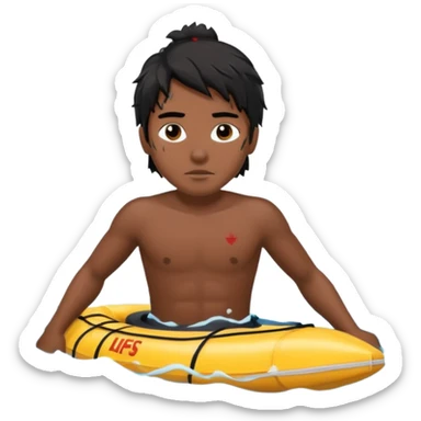 Lifeguard Native American Teenager with Black messy hair swimming to rescue someone sticker