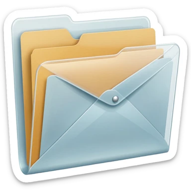 A simple emoji-style icon of a transparent white plastic folder, minimal and clean, with a visible envelope inside labeled “Henry Ballester”, subtle translucency, rounded corners, and soft shading. sticker