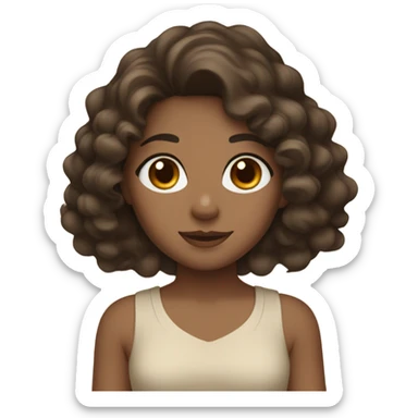 Girl with brow eyes, long eye lashes ,wavy curly dark brown hair ,sand skin color sticker