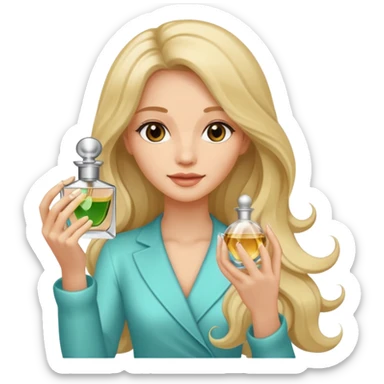 Half body pretty long hair woman holding 1 parfume sticker