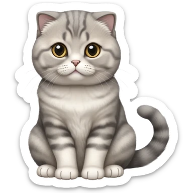 cinematic-[scottish fold cat]-realistic-full-body-sitting-emoji,-tail-curled-playfully-around-its-paws,-head-tilted-dramatically,-fluffy-[grey]-fur,-simplified-yet-realistic-focused-features,-highly-detailed,-glowing-with-an-almost-sarcastic-glow sticker
