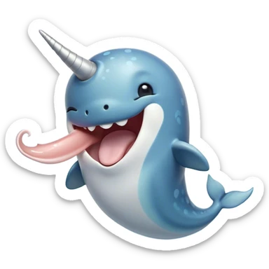Cinematic Cute Yawning Narwhal Portrait Emoji, Head tilted slightly with a dramatic, wide-open yawn, showcasing a sleek, graceful form and a subtly curved tusk, sleepy eyes half-closed in drowsy contentment, Simplified yet irresistibly adorable features, highly detailed, glowing with a soft, cozy oceanic glow, high shine, relaxed yet expressive, stylized with a touch of whimsical charm, bright and endearing, soft glowing outline, capturing the essence of a drowsy yet affectionate sea guardian that seems ready to drift out of the screen for a nap! sticker