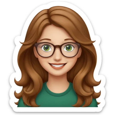 long wavy light brown hair woman with green eyes and glasses smiling sticker