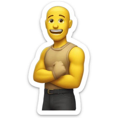 an emoji of a yellow man showing off his chiseled jawline with his finger, pointing to his jaw with a finger, mouth closed sticker