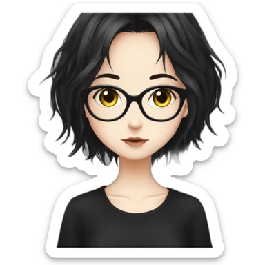 Anime+eyes+goth-girl-dark-hair-with-glasses-black-tshirt sticker